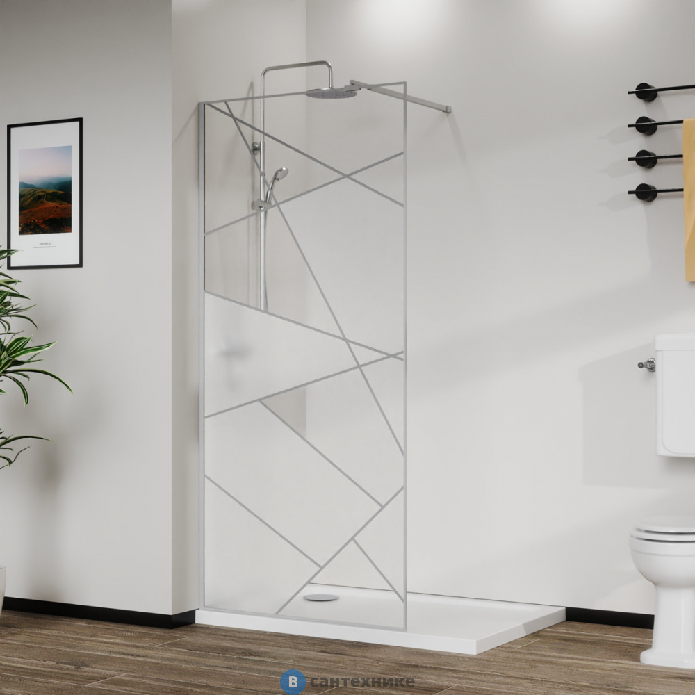 Душевая перегородка Azario 110x195-CH-CGP Walk-in, в рамке, графический принт 8 мм, профиль хром (AZ-271-110-CH-CGP)