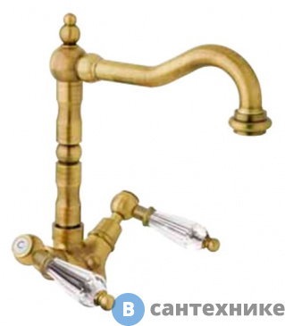 картинка Смеситель Cezares DIAMOND-LS2-02-Sw на раковину с донным клапаном, бронза, ручки Swarovski