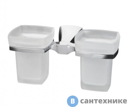 картинка Подстаканник двойной стеклянный WasserKRAFT Wern K-2528D металл, хромоникелевое покрытие, матовое стекло