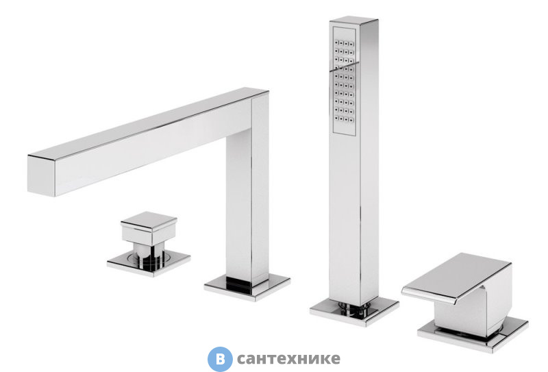 Смеситель Cezares PORTA-BVDM4-01 на борт ванны с выдвижным душем и переключателем, хром