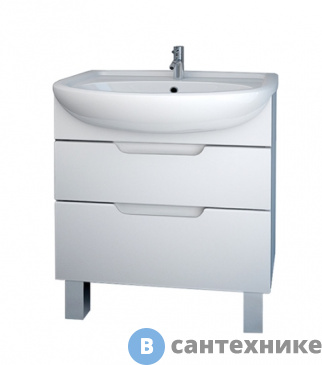 картинка Тумба под раковину Dreja David 65 белый лак, 2 ящика (99.0702)
