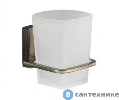 картинка Стакан для зубных щеток стеклянный WasserKRAFT Exter K-5228 металл, матовое стекло, покрытие "светлая бронза"
