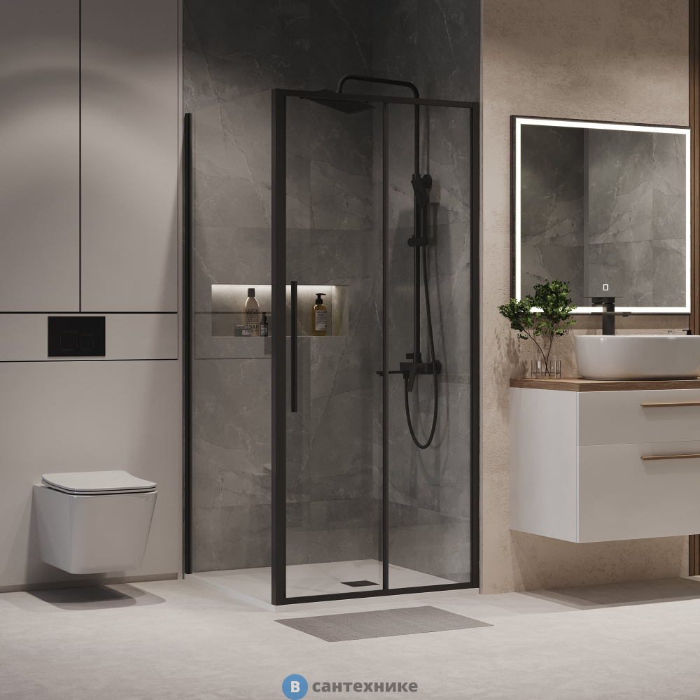 Душевое ограждение Niagara Nova NG-84-9AB-A100B-34 (90х100х195) прямоугольник, черный матовый, дверь раздвижная, стекло прозрачное