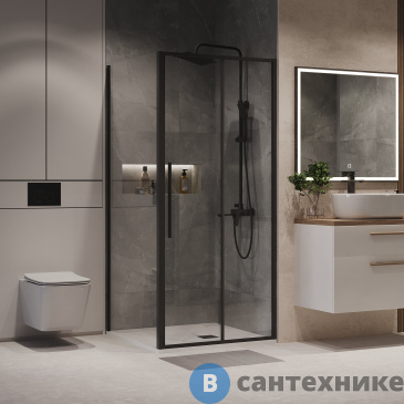 картинка Душевое ограждение Niagara Nova NG-84-9AB-A100B-34 (90х100х195) прямоугольник, черный матовый, дверь раздвижная, стекло прозрачное