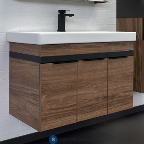 Тумба Comforty Соло-90 дуб тёмно-коричнвый с раковиной Адриана 90