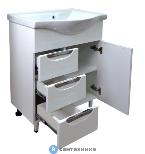 Тумба Loranto Стиль- 60/3 (600*840*460) с раковиной Basic 60 (7060) (CS00070537)