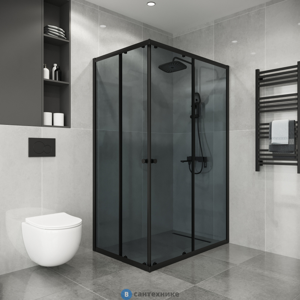 Душевое ограждение Niagara Eco NG-1018-14QT (100х80х190) прямоугольник, раздвижное, черный, стекло тонированное