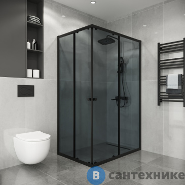 картинка Душевое ограждение Niagara Eco NG-1018-14QT (100х80х190) прямоугольник, раздвижное, черный, стекло тонированное
