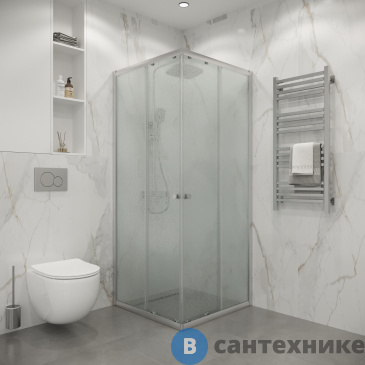 картинка Душевое ограждение Niagara Eco NG-1009-14QMT (90х90х190) квадрат, раздвижное, хром, стекло матовое 