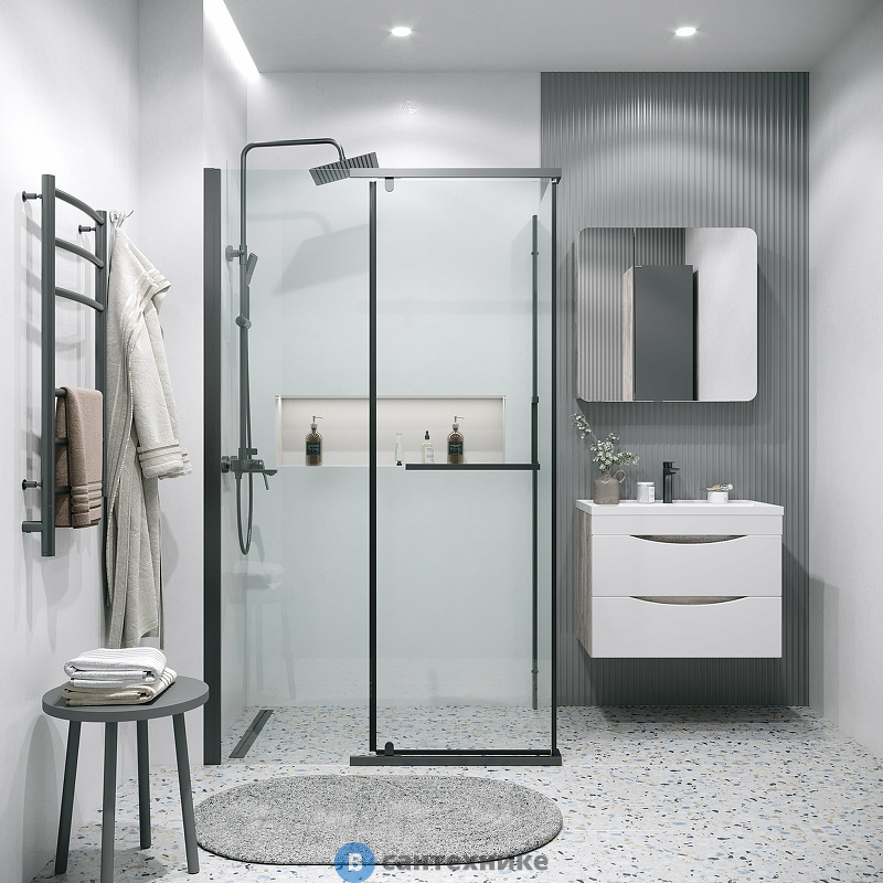 Душевое ограждение Grossman Pragma 100.K33.03.110.21.00-200.K33.03.100.21.00 (110х100х195) раздвижная, черный матовый, стекло прозрачное (120.K33.03.1110.21.00)