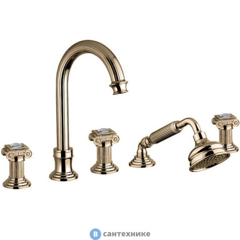 Смеситель Cezares OLIMP-BVD-02-Sw на борт ванны с выдвтижным душем и переключателем, бронза, ручки swarowski