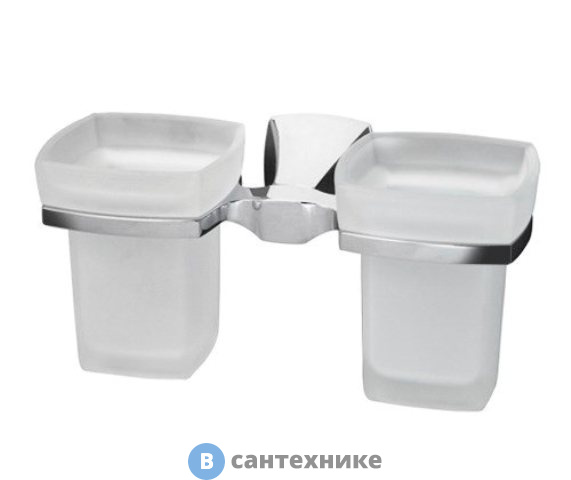 Подстаканник двойной стеклянный WasserKRAFT Wern K-2528D металл, хромоникелевое покрытие, матовое стекло