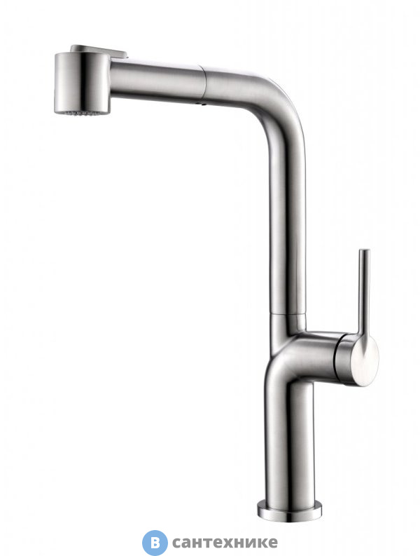 Смеситель BelBagno BB-LAM60-IN для кухни с выдвижным изливом, двухрежимный, нержавеющая сталь, сатин