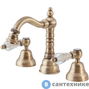 картинка Смеситель Cezares DIAMOND-BBS2-02-Sw для биде на три отверстия с донным клапаном, бронза, ручки Swarovski