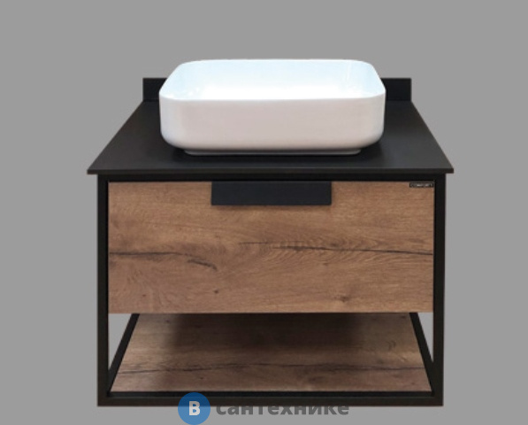 Тумба Comforty Кёльн-75 дуб темный с черной столешницей с раковиной COMFORTY T-Y9378