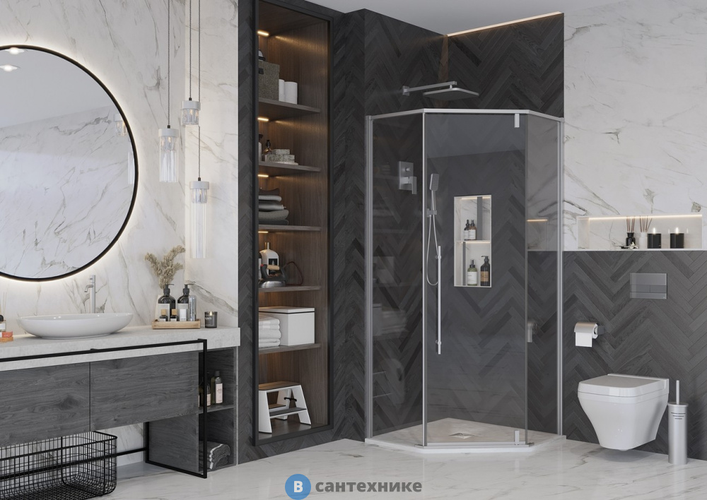 Душевое ограждение Ambassador Ritz 112011103 (100х100х200) трапеция, хром, стекло прозрачное, распашная