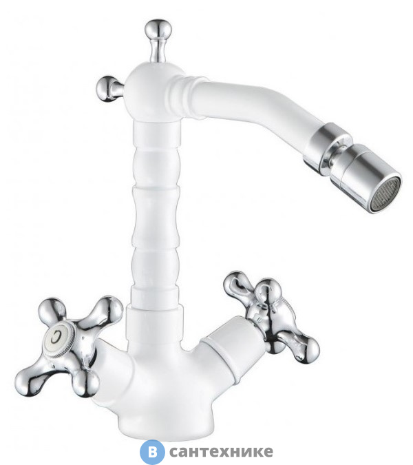 Смеситель Cezares RETRO-C-BS2-BLC на биде с донным клапаном, белый