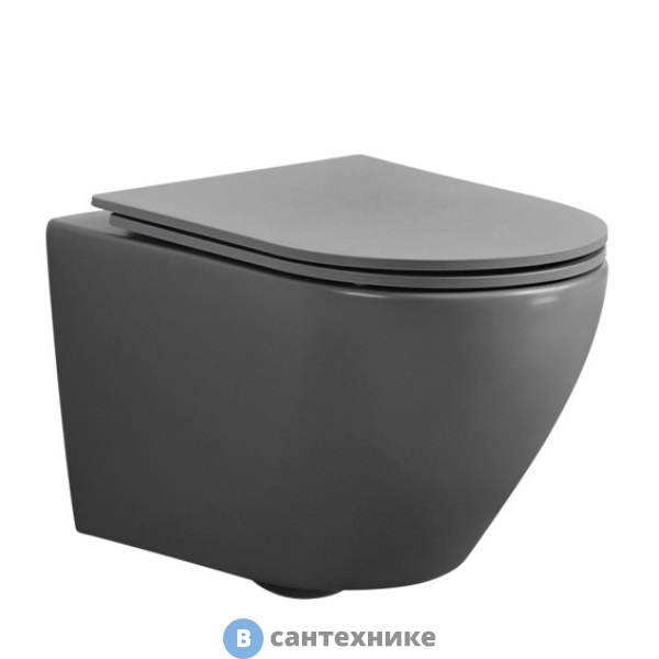 Унитаз ABBER BEQUEM AC1101MG подвесной серый матовый, безободковый, с сиденьем микролифт