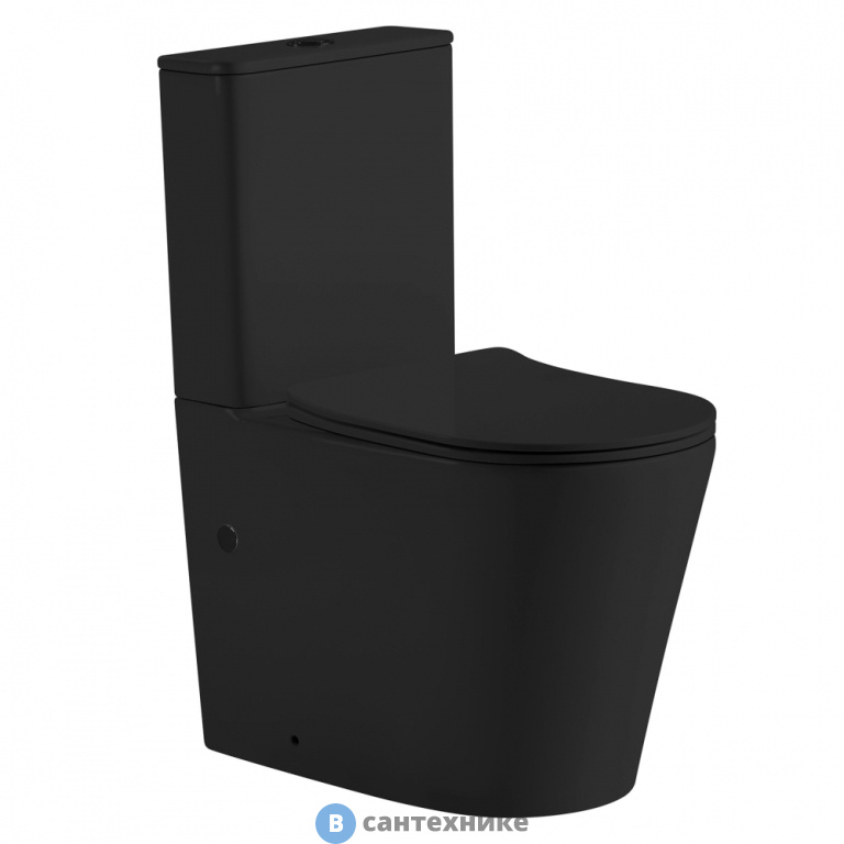 Унитаз с бачком ABBER Bequem AC1112TMB черный матовый, безободковый, смыв торнадо, сиденье дюропласт микролифт