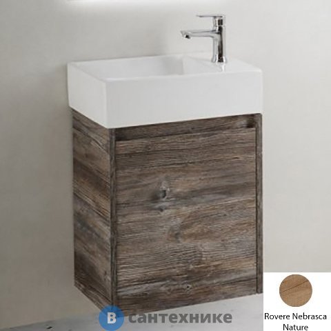 Тумба под раковину BelBagno KRAFT MINI подвесная с распашной дверцей, левосторонняя, Rovere Nebrasca Nature, 494х256х500 (KRAFT MINI-500/260-1A-SO-RNN-L)