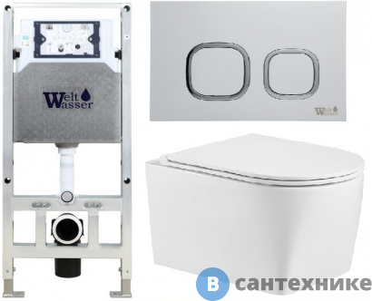 картинка Унитаз с инсталляцией WELTWASSER и кнопкой смыва (AMBERG 506 ST + NESENBACH 004 GL-WT + AMBERG RD-WT)