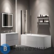 Шторка АМ.РМ Gem W90BS-D080-140BT на борт ванны 80х140, поворотная, профиль чёрный мат, стекло прозрачное