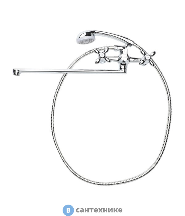 Смеситель Agger Retro A1921100 двухзахватный универсальный с поворотным изливом 380 мм, с душевым набором (шланг, лейка, держатель)