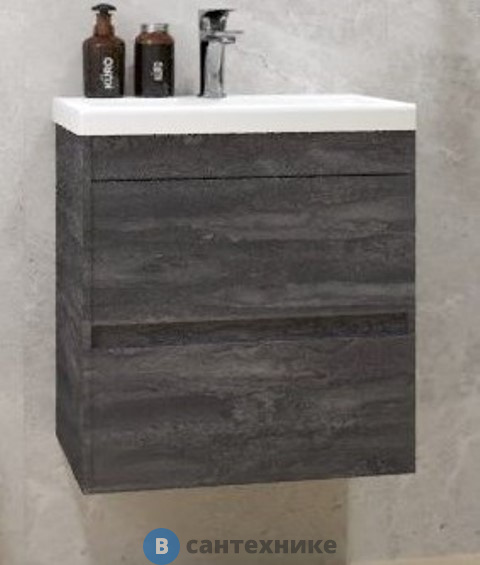 Тумба под раковину Art & MAX FAMILY-M Family-M-500-2C-SO-IS подвесная с двумя выкатными ящиками, Iron Stone, 500x350x550