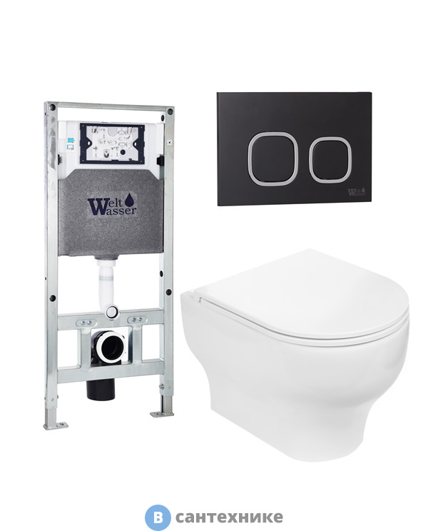 Унитаз с инсталляцией WELTWASSER и кнопкой смыва (AMBERG 506 ST + ERLENBACH 004 GL-WT + AMBERG RD-BL)