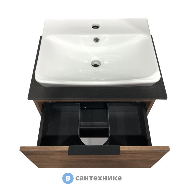 Тумба Comforty Штутгарт-60 дуб тёмно-коричневый с черной столешницей c рак. COMFORTY 9055RA-50