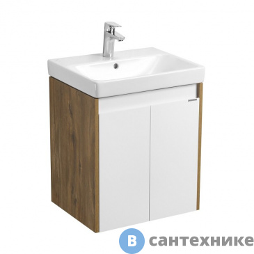 картинка Тумба под раковину Акватон Сканди Doors 55 Белый глянец/Дуб Рустикальный (1A278801SDZ90)