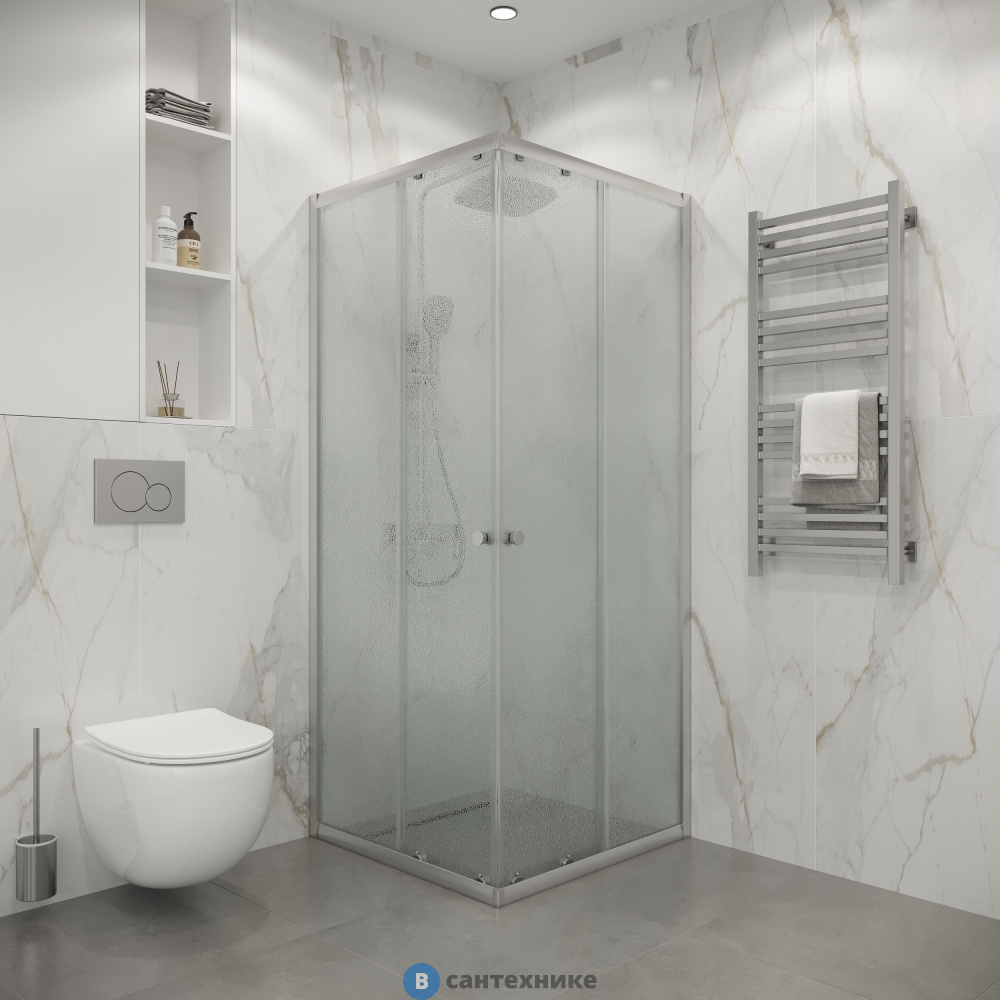 Душевое ограждение Niagara Eco NG-1008-14QMT (80х80х190) квадрат, раздвижное, хром, стекло матовое 