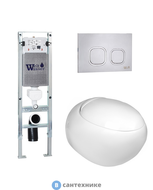 Унитаз с инсталляцией WELTWASSER и кнопкой смыва (AMBERG 350 ST + JECKENBACH 004 GL-WT + AMBERG RD-MT CR)