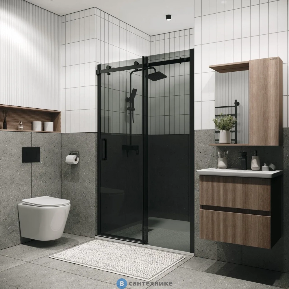 Дверь в нишу Grossman Classic 100.K33.04.160.21.10 (160х195) черный матовый, стекло тонированное, раздвижная