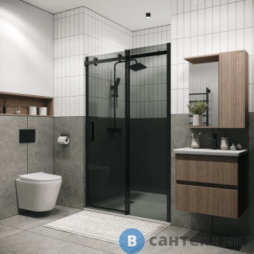 картинка Дверь в нишу Grossman Classic 100.K33.04.160.21.10 (160х195) черный матовый, стекло тонированное, раздвижная