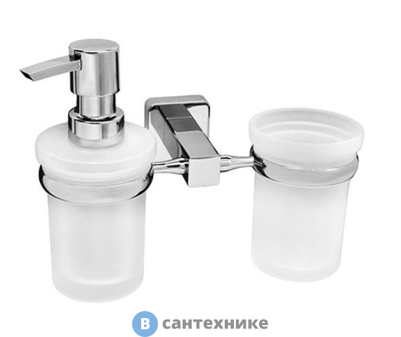 Держатель стакана и дозатора WasserKRAFT Lippe K-6589 металл, хромоникелевое покрытие, матовое стекло