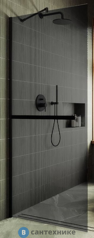 Душевая перегородка в профиле MaybahGlass 1950*790 Стекло 8 мм Графит +Полотенцесушитель (MGD-729-6ш)