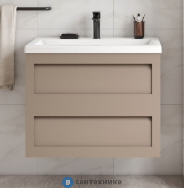 Тумба под раковину Art & MAX PLATINO 75 см AM-Platino-750-2C-SO-CM подвесная с двумя выкатными ящиками, капучино матовый