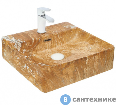 картинка Раковина WELTWASSER ELBACH 2177 M846 накладная (мрамор чёрная с белым) /420х420х120/