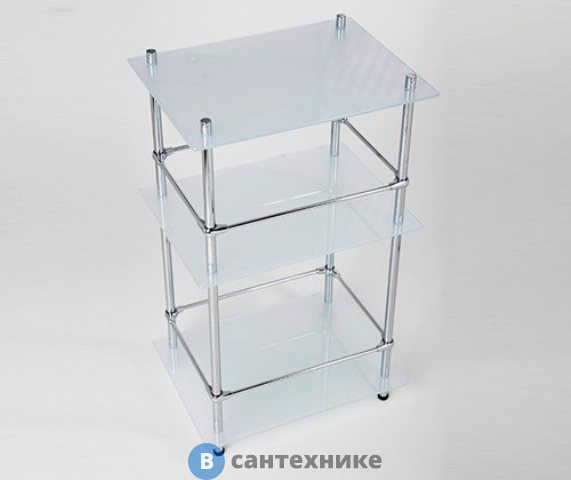 Напольная стеклянная тройная полка WasserKRAFT K-4033 с бортиком металл, хромоникелевое покрытие, закаленное матовое стекло