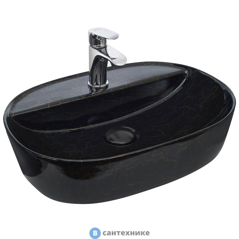 Раковина WELTWASSER ELBACH 2202 K509 накладная (чёрная с золотом) /505х385х120/