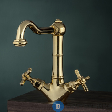 картинка Смеситель Gattoni TRD для раковины, ручки Paris, с донным клапаном, золото (TR300/18D0)
