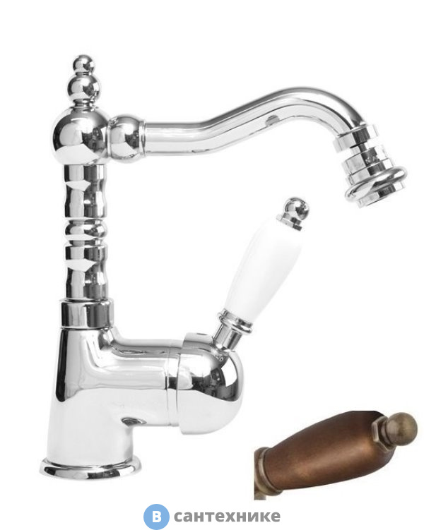 Смеситель Cezares ELITE-BSM2-01-Nc для биде однорычажный c донным клапаном, хром, ручка Орех