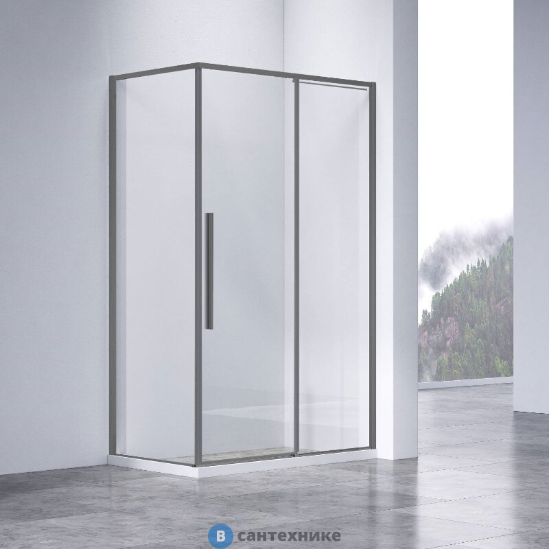 Душевой уголок Vincea Slim-N VSR-4SN8013CLGM, 1300*800, вороненая сталь, стекло прозрачное, без поддона