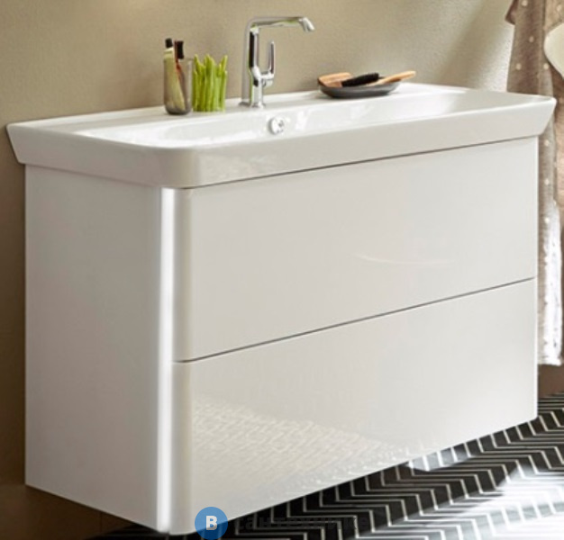 Тумба Burgbad Iveo подвесная с умывальником с 1 отв под смес. 1000х492х721 мм. 2 выдв ящика, сифон в компл. подсветка тумб F2833 белый глянц (SFEY100F2833G0169C0001*1)