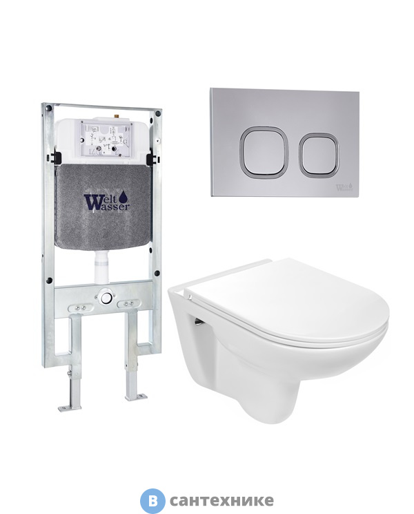 Унитаз с инсталляцией WELTWASSER и кнопкой смыва (AMBERG 497 ST + BAARBACH 004 GL-WT + AMBERG RD-CR)