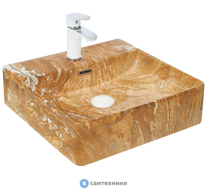 Раковина WELTWASSER ELBACH 2177 M846 накладная (мрамор чёрная с белым) /420х420х120/