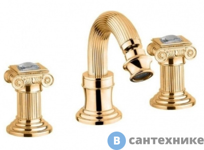 картинка Смеситель Cezares OLIMP-BBS2-03/24-Sw для биде на три отверстия с донным клапаном, золото, ручки Swarovski
