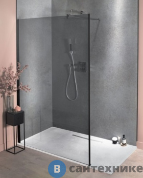 картинка Ограждение Jacob Delafon CONTRA E22W140-BLV фиксированное, затемненное серое стекло, черный профиль /140х200/