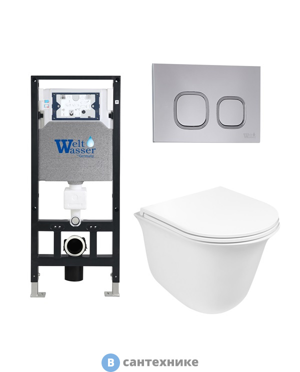 Унитаз с инсталляцией WELTWASSER и кнопкой смыва (AMBERG 506 + TELBACH 004 GL-WT + AMBERG RD-CR)